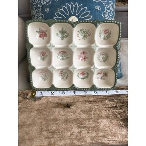 Danica Heirloom Ceramic Deviled Egg Tray Sage Green Floral Botanical 12 Slot